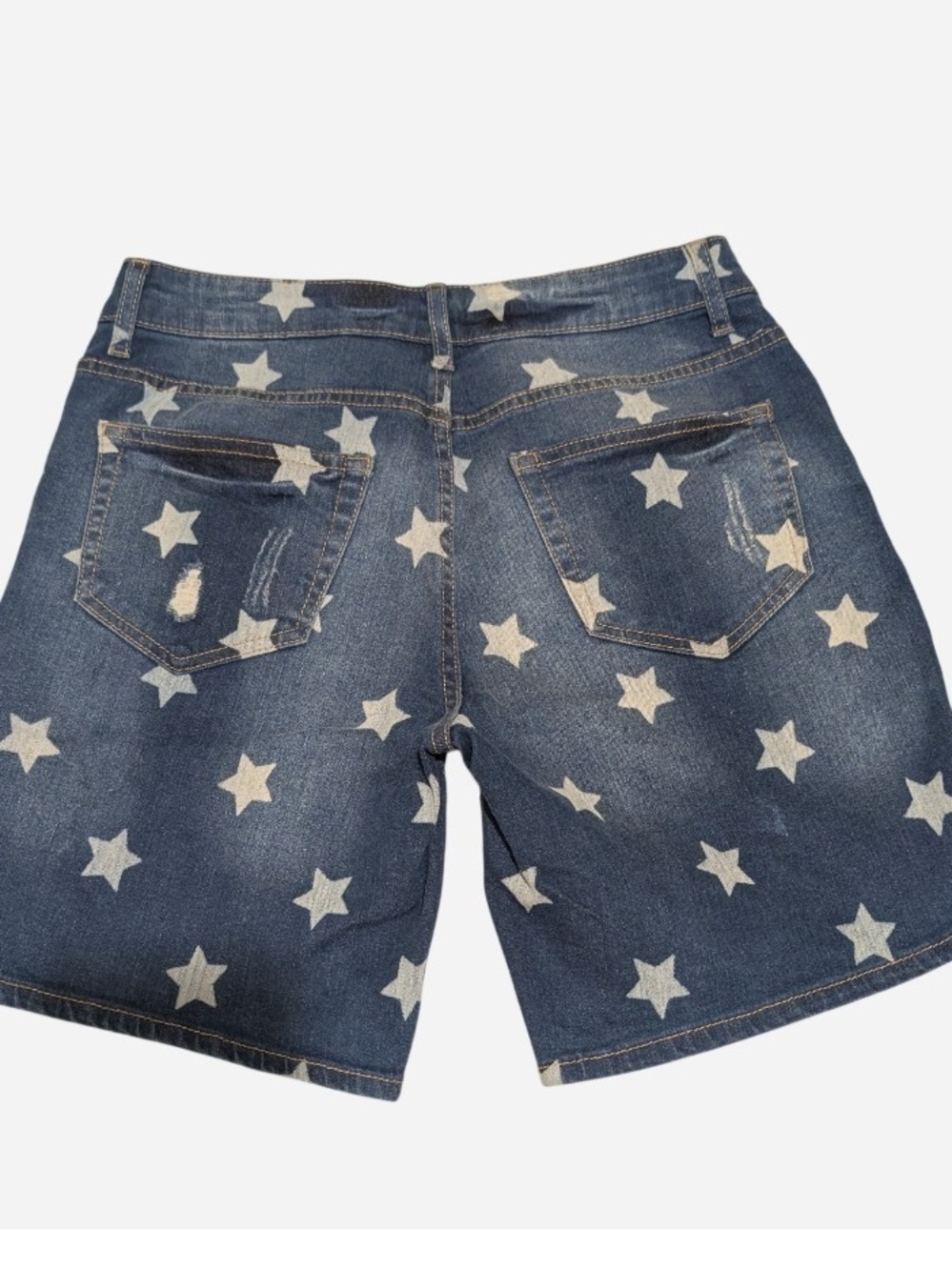 Pre-owned Star-Print Distressed Blue Denim Women's Shorts - Picture 3 of 7